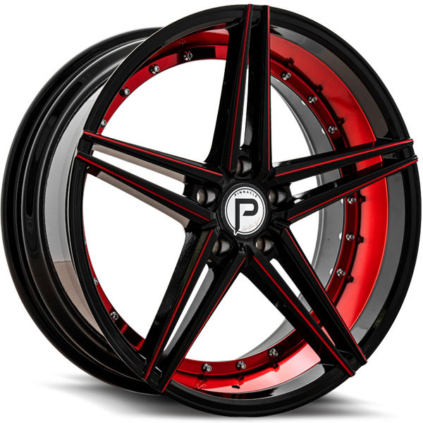 Pinnacle P206 Savage Gloss Black with Inner Red Milled Spokes